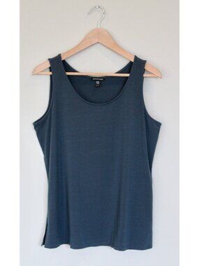 EILEEN FISHER Fine Jersey Scoop Neck Tank Seaweed Teal, Size M Medium